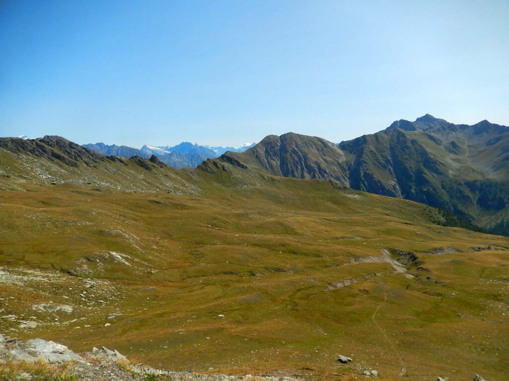 Panorama dal Col Fetita (2557m), con il vallone di Vertosan, il col Dzioule e il Col Citrin.