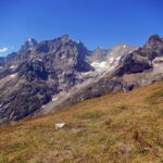 Panorama dal Col Grand Ferret (2537 m), con le Grandes Jorasses e il Mont Greuvetta.